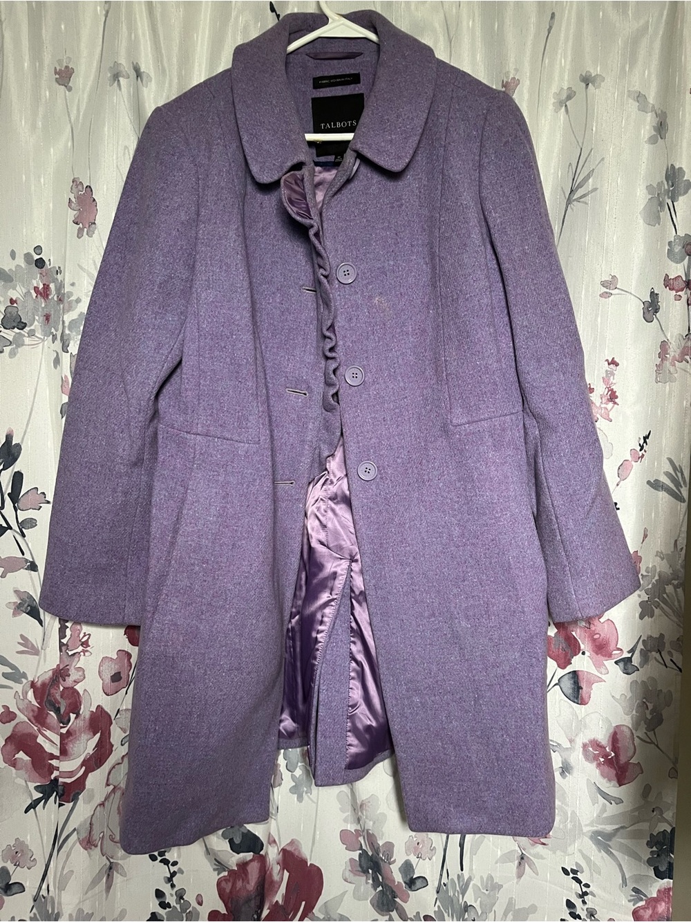Talbots Purple Wool-Blend Coat with Purple Gloves and Pin